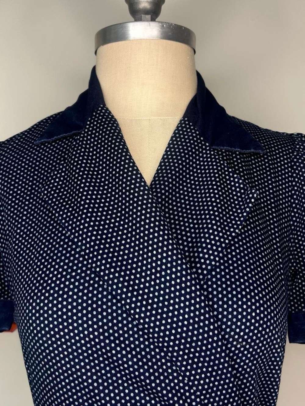 Double RL Ralph Lauren Indigo Polka Dot Cotton Wrap Dress - Picture 3 of 10